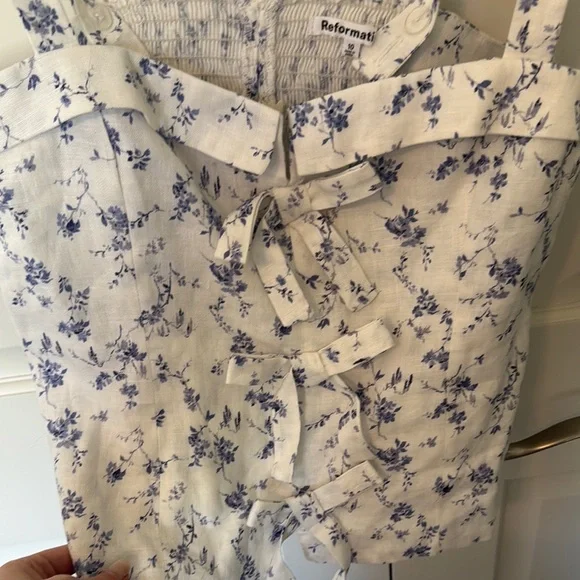 Reformation White Camisole Top with Delicate Bow Detail linen - Picture 3 of 6